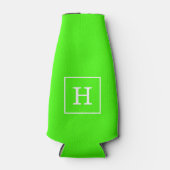 Lime Green White Initiaal monogram Flesjeskoeler (Voorkant)
