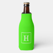 Lime Green White Initiaal monogram Flesjeskoeler (Fles Voorkant)