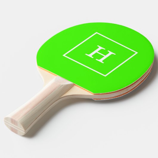 Lime Green White Initiaal monogram Tafeltennisbatje (Voorkant Gekanteld)