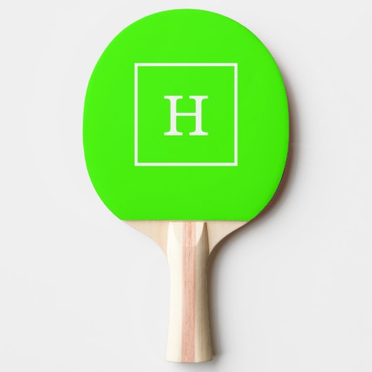 Lime Green White Initiaal monogram Tafeltennisbatje (Voorkant)