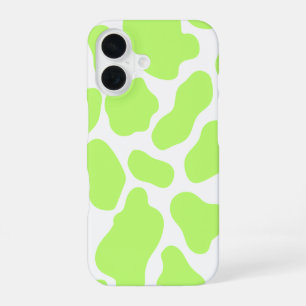 Lime Green & White Koe Print iPhone 16 Hoesje