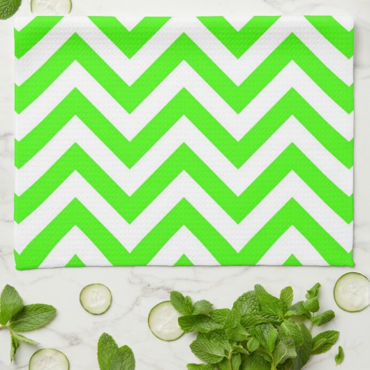 Lime Green White Large Chevron ZigZag Pattern Theedoek (Gevouwen)