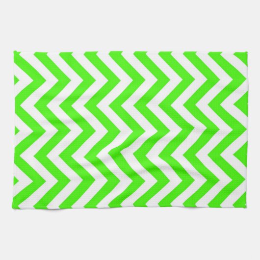 Lime Green White Large Chevron ZigZag Pattern Theedoek (Horizontaal)