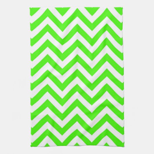 Lime Green White Large Chevron ZigZag Pattern Theedoek (Verticaal)