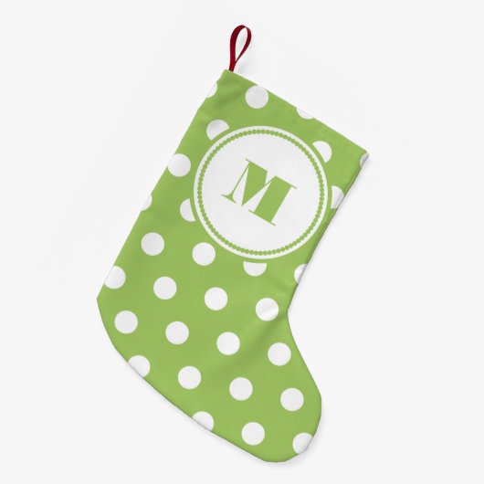 Lime Green White Polka Dots Personalized Monogram Kleine Kerstsok (Voorkant (Hangend))