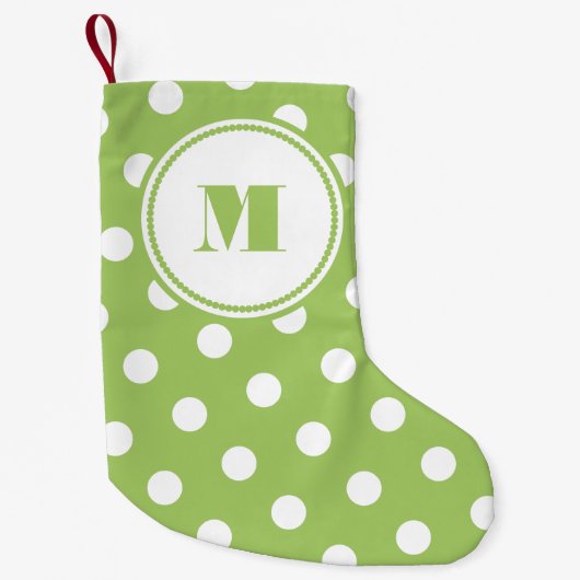 Lime Green White Polka Dots Personalized Monogram Kleine Kerstsok (Voorkant)