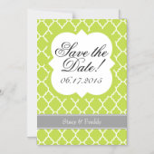 Lime Green White Quatrefoil bewaart de Date Magnet Magnetische Uitnodiging (Voorkant)