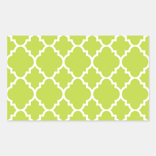 Lime Green White Quatrefoil Moroccan Pattern Rechthoekige Sticker (Voorkant)
