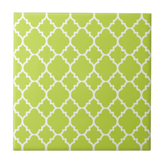 Lime Green White Quatrefoil Moroccan Pattern Tegeltje