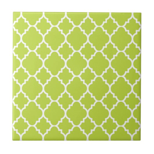 Lime Green White Quatrefoil Moroccan Pattern Tegeltje (Voorkant)