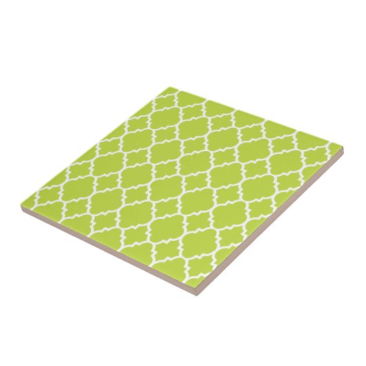 Lime Green White Quatrefoil Moroccan Pattern Tegeltje (Zijkant)