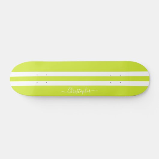 Lime Green White Racing Stripes Monogrammed Cool Persoonlijk Skateboard (Horizontaal)