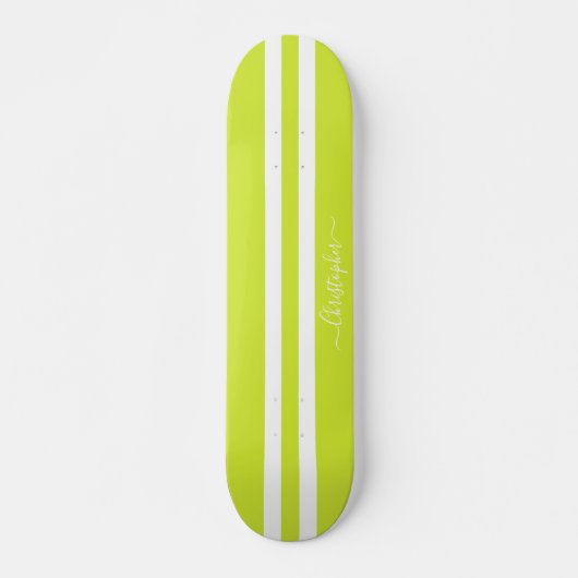Lime Green White Racing Stripes Monogrammed Cool Persoonlijk Skateboard (Voorkant)
