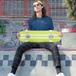 Lime Green White Racing Stripes Monogrammed Cool Persoonlijk Skateboard