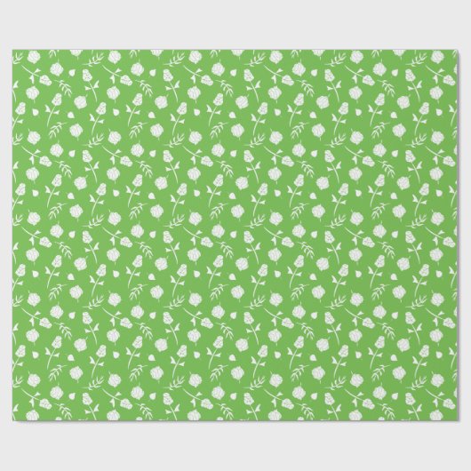  Lime Green White Roses Rosebud Floral Print Cadeaupapier (Vlak)