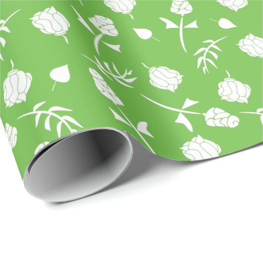  Lime Green White Roses Rosebud Floral Print Cadeaupapier (Rol Hoek)