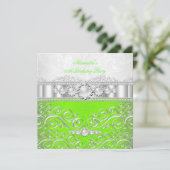 Lime Green White Silver Lace Pearl Birthday Party Kaart (Staand voorkant)