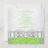 Lime Green White Silver Lace Pearl Birthday Party Kaart (Achterkant)