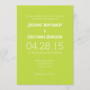 Lime Green White Simple Modern Wedding Invitation Kaart