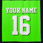 Lime Green White Sports Jersey Team Jersey Douchegordijn<br><div class="desc">Preppy Solid Color Team Jersey / Sport Jersey / Football Jersey / Rugby Jersey met aangepaste naam Pas dit aan met uw eigen naam of teamnaam en een nummer. U kunt de grootte, kleur en plaatsing van de tekst wijzigen als u wijzigingen moet aanbrengen, de kleur van de tekstschaduw moet...</div>