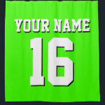 Lime Green White Sports Jersey Team Jersey Douchegordijn<br><div class="desc">Preppy Solid Color Team Jersey / Sport Jersey / Football Jersey / Rugby Jersey met aangepaste naam Pas dit aan met uw eigen naam of teamnaam en een nummer. U kunt de grootte, kleur en plaatsing van de tekst wijzigen als u wijzigingen moet aanbrengen, de kleur van de tekstschaduw moet...</div>