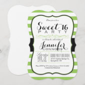 Lime Green & White Stripes Sweet 16 Party Kaart (Voorkant / Achterkant)