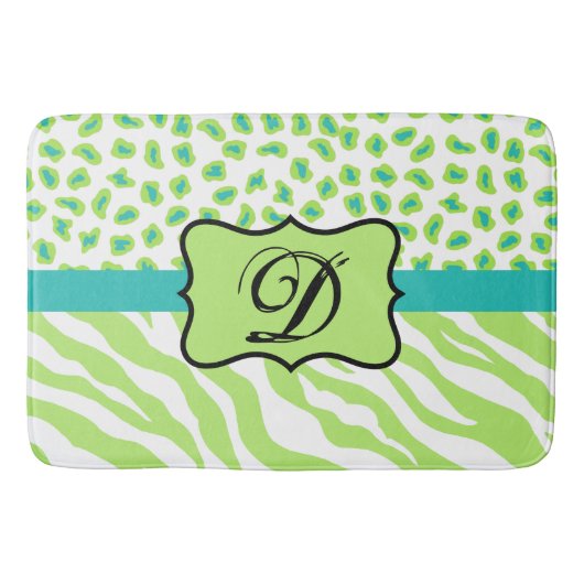 Lime Green White Zebra Leopard Badmat (Voorkant)