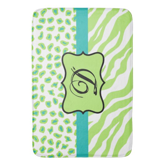 Lime Green White Zebra Leopard Badmat (Voorkant Verticaal)