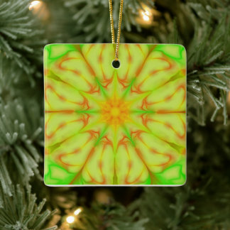 Lime Green Yellow Peach Fractal Mandala Flower Keramisch Ornament