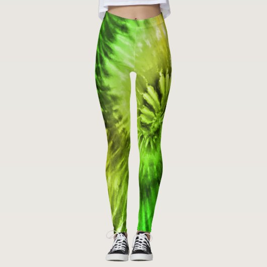 Lime Green & Yellow Psychedelic Starburst Leggings (Voorkant)