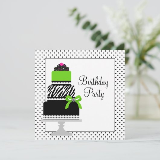 Lime Green Zebra Cake Cupcake verjaardagsfeestje Kaart (Staand voorkant)