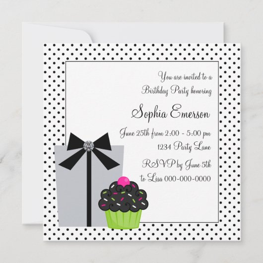 Lime Green Zebra Cake Cupcake verjaardagsfeestje Kaart (Achterkant)