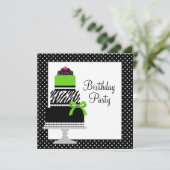 Lime Green Zebra Cake Cupcake verjaardagsfeestje Kaart (Staand voorkant)