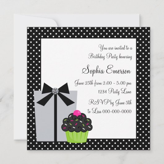 Lime Green Zebra Cake Cupcake verjaardagsfeestje Kaart (Achterkant)