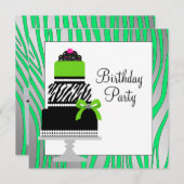 Lime Green Zebra Cake Cupcake verjaardagsfeestje Kaart (Voorkant / Achterkant)