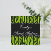 Lime Green Zebra Diamonds Sweet 16 Birthday Kaart (Staand voorkant)