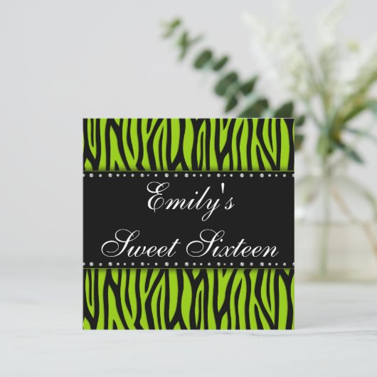 Lime Green Zebra Diamonds Sweet 16 Birthday Kaart (Staand voorkant)