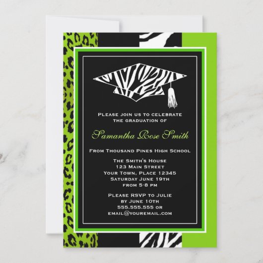 Lime Green Zebra en luipaard Print Afstuderen Kaart (Voorkant)