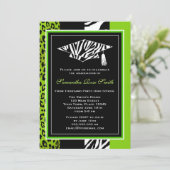 Lime Green Zebra en luipaard Print Afstuderen Kaart (Staand voorkant)