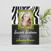 Lime Green Zebra - Foto - Sweet 16 Uitnodiging (Staand voorkant)