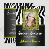 Lime Green Zebra - Foto - Sweet 16 Uitnodiging (Voorkant / Achterkant)