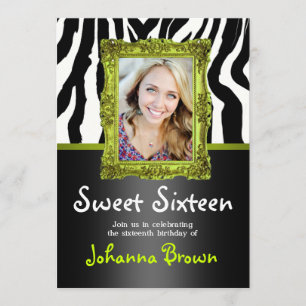 Lime Green Zebra - Foto - Sweet 16 Uitnodiging
