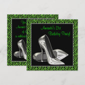Lime Green Zebra High Heels Verjaardagsfeest Kaart (Voorkant / Achterkant)