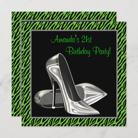 Lime Green Zebra High Heels Verjaardagsfeest Kaart (Voorkant / Achterkant)