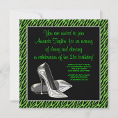 Lime Green Zebra High Heels Verjaardagsfeest Kaart (Achterkant)