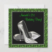 Lime Green Zebra High Heels Verjaardagsfeest Kaart (Voorkant)
