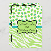 Lime Green Zebra Leopard 30th Birthday Invitation Kaart (Voorkant / Achterkant)