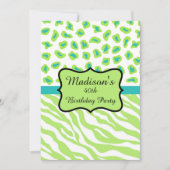 Lime Green Zebra Leopard 40th Birthday Invitation Kaart (Voorkant)