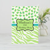 Lime Green Zebra Leopard 40th Birthday Invitation Kaart (Staand voorkant)