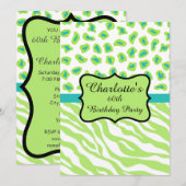 Lime Green Zebra Leopard 60th Birthday Invitation Kaart (Voorkant / Achterkant)